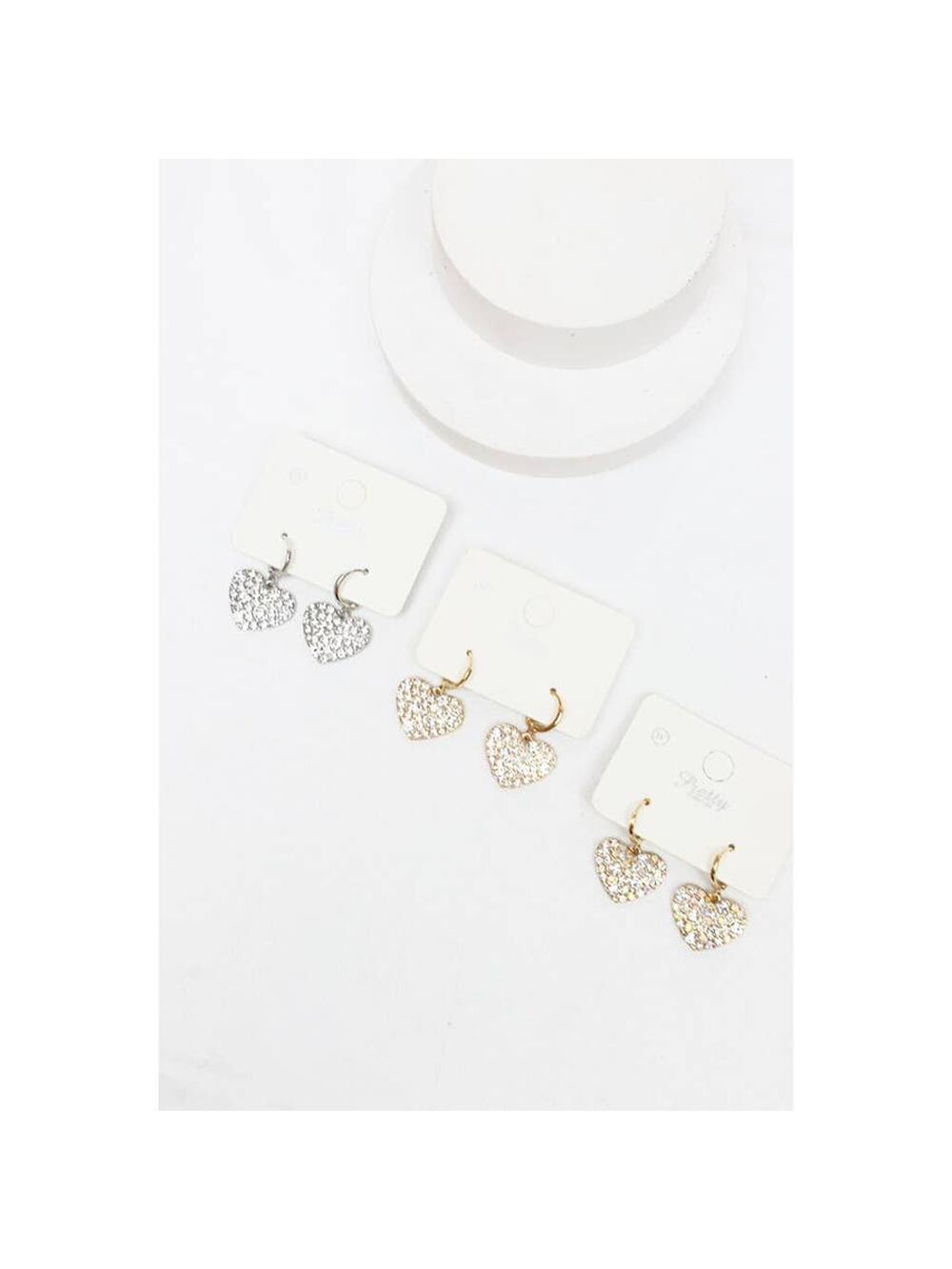 Rhinestone Hearts Dangle Earrings-Gold